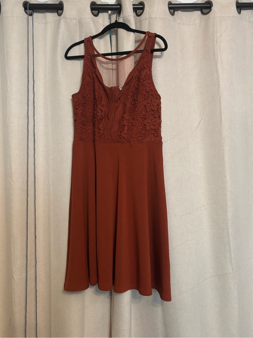 Lace Bodice A-Line Dress in Rust